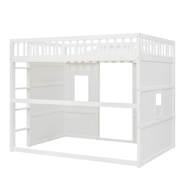 English Elm Full Size Pine Wood Loft Bed with Guard Rails and Ladder for Kids Bedroom LT000337AAK