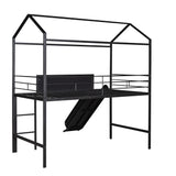 Hearth and Haven Breeze Twin Size House-Shaped Low Loft Bed with 2-Side Writable Board and Slide, Black MF294384AAB