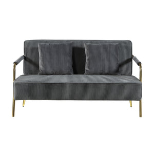 Hearth and Haven 56" Width Modern Upholstered Pleated Velvet Loveseat Comfy 2 Seater Small Sofa Couch with Gold Metal Legs 2Pcs Throw Pillows For Living Room, Small Spaces, Apartment, Bedroom, Office, Grey W111763555