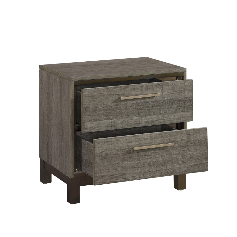 English Elm Contemporary 1-Drawer Nightstand with 2x Drawers, Two-Tone Gray & Dark Brown Finish, Antique Brass Pulls B01167247