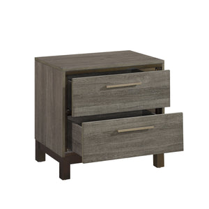 English Elm Contemporary 1-Drawer Nightstand with 2x Drawers, Two-Tone Gray & Dark Brown Finish, Antique Brass Pulls B01167247