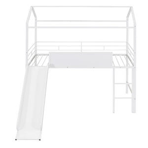 English Elm Metal House Loft Bed Twin Frame with Slide Ladder Writing Board Kids Playroom MF294384AAK