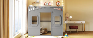 English Elm Full Size Pine Wood Loft Bed with Guard Rails and Ladder for Kids Rooms LT000337AAE