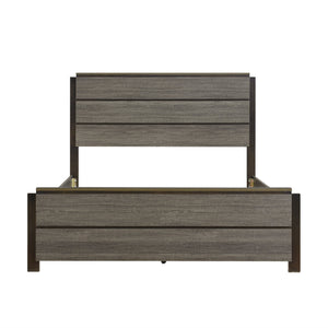 English Elm Contemporary Rustic-Modern Full Bed in Weathered Melamine Finish with Sturdy Wood-Inspired Design and Low Profile Brown Mix 66 L x 35.75 W x 5.5 H B011S00250