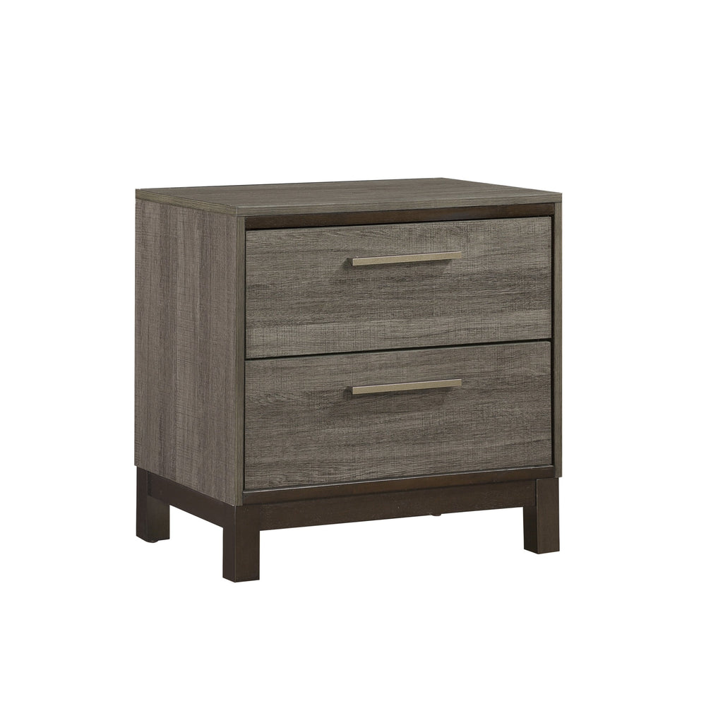 English Elm Contemporary 1-Drawer Nightstand with 2x Drawers, Two-Tone Gray & Dark Brown Finish, Antique Brass Pulls B01167247