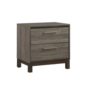 English Elm Contemporary 1-Drawer Nightstand with 2x Drawers, Two-Tone Gray & Dark Brown Finish, Antique Brass Pulls B01167247