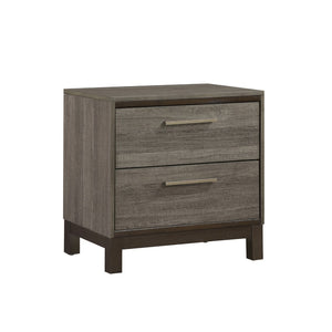 English Elm Contemporary Styling 1 Piece Nightstand Of 2X Drawers W Antique Bar Pulls Two-Tone Finish Wooden Bedroom Furniture