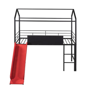 English Elm Metal Cabin Loft Bed for Kids with Built-in Slide Writing Board Playhouse Frame MF294384AAJ