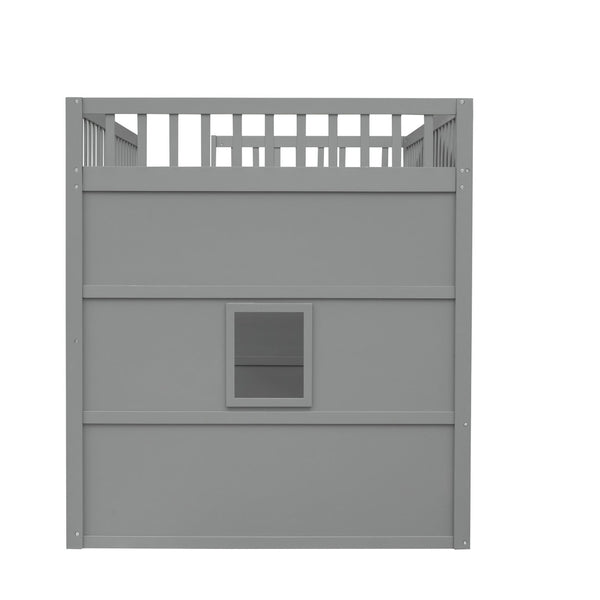 English Elm Full Size Pine Wood Loft Bed with Guard Rails and Ladder for Kids Rooms LT000337AAE