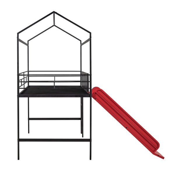 English Elm Metal Cabin Loft Bed for Kids with Built-in Slide Writing Board Playhouse Frame MF294384AAJ