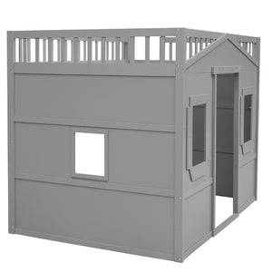 English Elm Full Size Pine Wood Loft Bed with Guard Rails and Ladder for Kids Rooms LT000337AAE