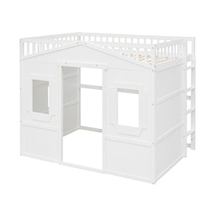 English Elm Full Size Pine Wood Loft Bed with Guard Rails and Ladder for Kids Bedroom LT000337AAK