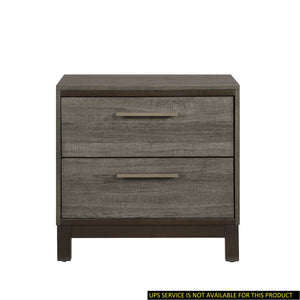 English Elm Contemporary 1-Drawer Nightstand with 2x Drawers, Two-Tone Gray & Dark Brown Finish, Antique Brass Pulls B01167247