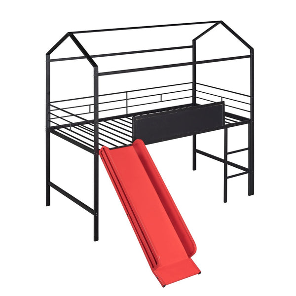 English Elm Metal Cabin Loft Bed for Kids with Built-in Slide Writing Board Playhouse Frame MF294384AAJ