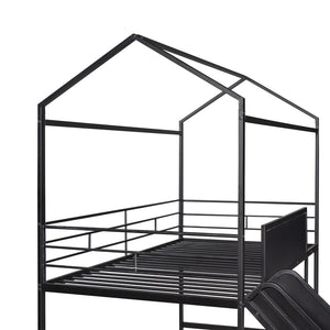 English Elm Metal House Loft Bed Twin Frame with Built-in Slide Writing Board Kids Bedroom MF294384AAB