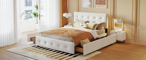 English Elm Upholstered Queen Storage Bed Tufted Linen Headboard Four Drawers No Box Spring LP100114AAK