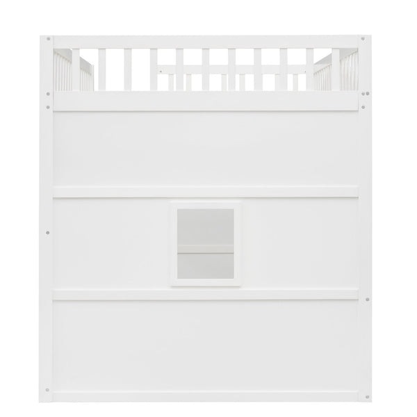 English Elm Full Size Pine Wood Loft Bed with Guard Rails and Ladder for Kids Bedroom LT000337AAK