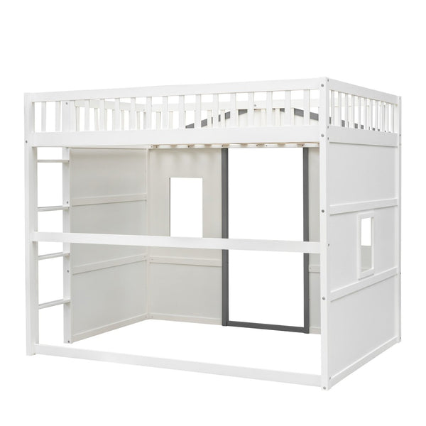 English Elm Full Size Pine Wood Loft Bed with Guardrails for Kids or Teen Bedroom LT000337AAM