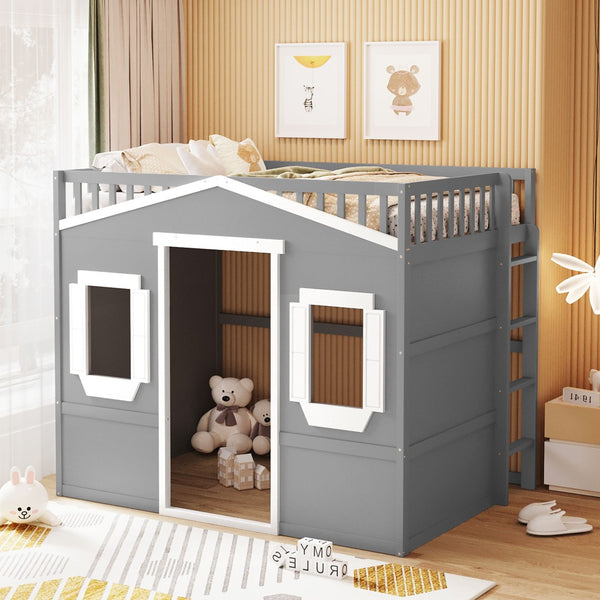 English Elm Full Size Pine Loft Bed with Guard Rails and Ladder for Kids or Teen Rooms LT000337AAN