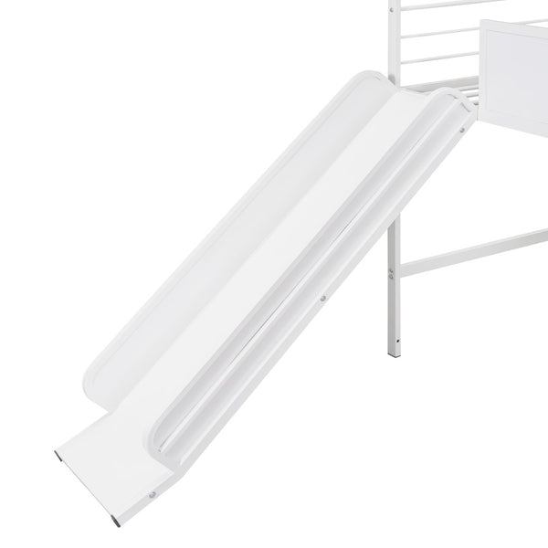 English Elm Metal House Loft Bed Twin Frame with Slide Ladder Writing Board Kids Playroom MF294384AAK
