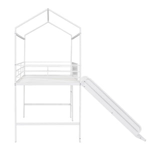 English Elm Metal House Loft Bed Twin Frame with Slide Ladder Writing Board Kids Playroom MF294384AAK
