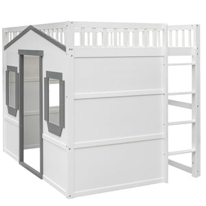 English Elm Full Size Pine Wood Loft Bed with Guardrails for Kids or Teen Bedroom LT000337AAM