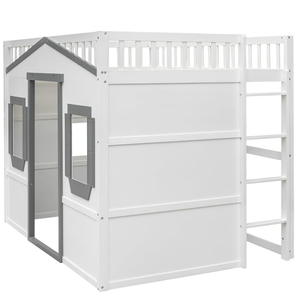 English Elm Full Size Pine Wood Loft Bed with Guardrails for Kids or Teen Bedroom LT000337AAM