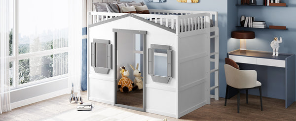 English Elm Full Size Pine Wood Loft Bed with Guardrails for Kids or Teen Bedroom LT000337AAM