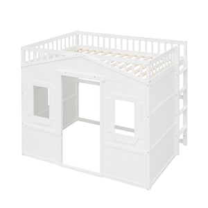 English Elm Full Size Pine Wood Loft Bed with Guard Rails and Ladder for Kids Bedroom LT000337AAK
