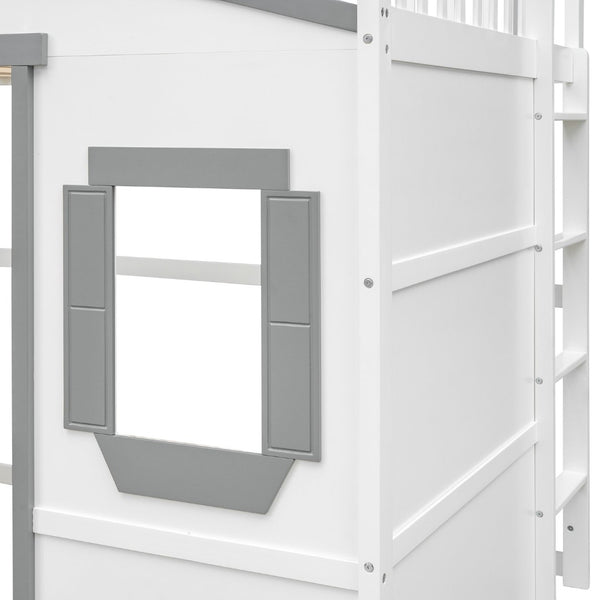 English Elm Full Size Pine Wood Loft Bed with Guardrails for Kids or Teen Bedroom LT000337AAM