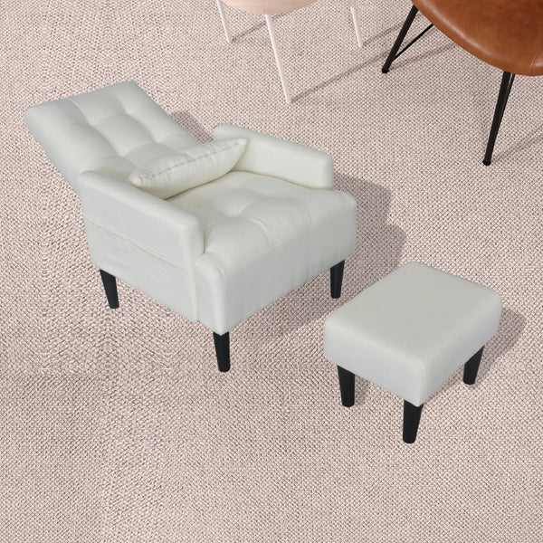 English Elm Redde Modern Cream White Recliner Sofa Chair With Ottoman - Ergonomic Comfort For Stylish Living Rooms W1183S00001-GIGA