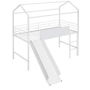 English Elm Metal House Loft Bed Twin Frame with Slide Ladder Writing Board Kids Playroom MF294384AAK