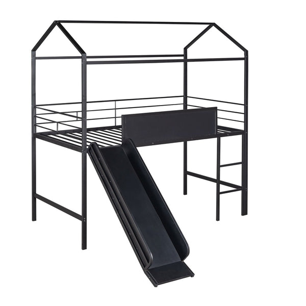 English Elm Metal House Loft Bed Twin Frame with Built-in Slide Writing Board Kids Bedroom MF294384AAB