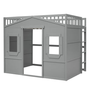 English Elm Full Size Pine Wood Loft Bed with Guard Rails and Ladder for Kids Rooms LT000337AAE