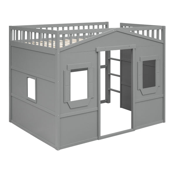 English Elm Full Size Pine Wood Loft Bed with Guard Rails and Ladder for Kids Rooms LT000337AAE