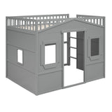Hearth and Haven Full Size House Loft Bed with Ladder, Grey