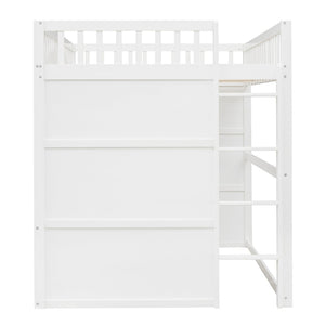 English Elm Full Size Pine Wood Loft Bed with Guard Rails and Ladder for Kids Bedroom LT000337AAK