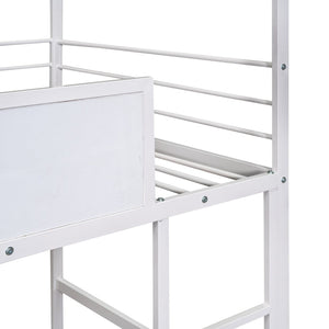 English Elm Metal House Loft Bed Twin Frame with Slide Ladder Writing Board Kids Playroom MF294384AAK