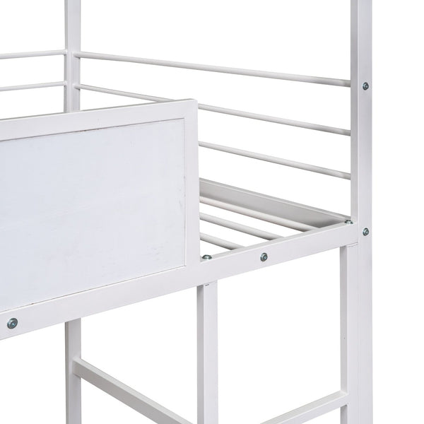 English Elm Metal House Loft Bed Twin Frame with Slide Ladder Writing Board Kids Playroom MF294384AAK