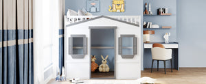 English Elm Full Size Pine Wood Loft Bed with Guardrails for Kids or Teen Bedroom LT000337AAM