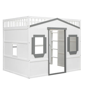 English Elm Full Size Pine Wood Loft Bed with Guardrails for Kids or Teen Bedroom LT000337AAM