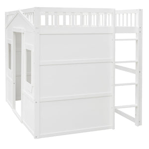 English Elm Full Size Pine Wood Loft Bed with Guard Rails and Ladder for Kids Bedroom LT000337AAK