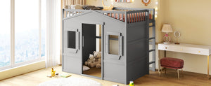 English Elm Full Size Pine Wood Loft Bed with Guard Rails and Ladder for Kids Rooms LT000337AAE