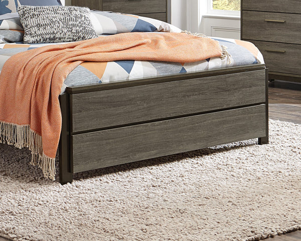 English Elm Contemporary Rustic-Modern Full Bed in Weathered Melamine Finish with Sturdy Wood-Inspired Design and Low Profile Brown Mix 66 L x 35.75 W x 5.5 H B011S00250