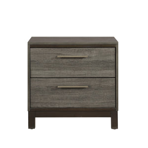 English Elm Contemporary 1-Drawer Nightstand with 2x Drawers, Two-Tone Gray & Dark Brown Finish, Antique Brass Pulls B01167247