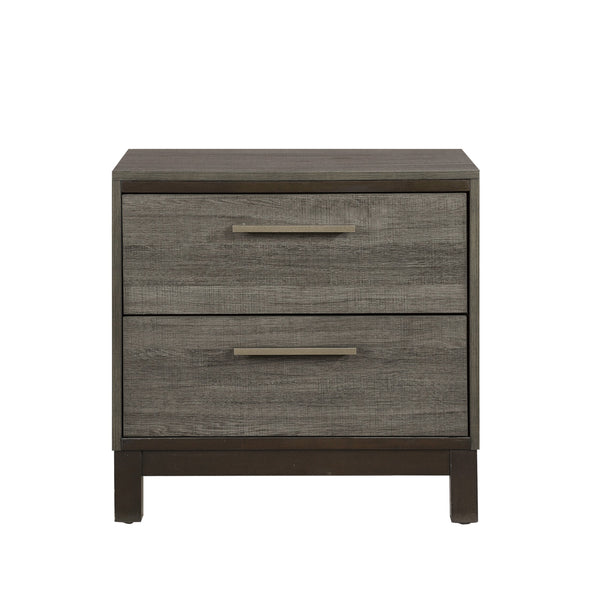 English Elm Contemporary 1-Drawer Nightstand with 2x Drawers, Two-Tone Gray & Dark Brown Finish, Antique Brass Pulls B01167247