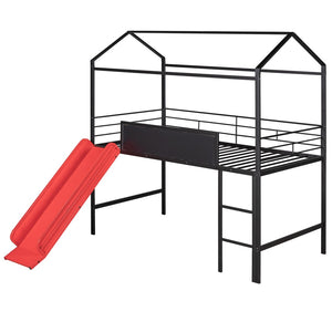 English Elm Metal Cabin Loft Bed for Kids with Built-in Slide Writing Board Playhouse Frame MF294384AAJ