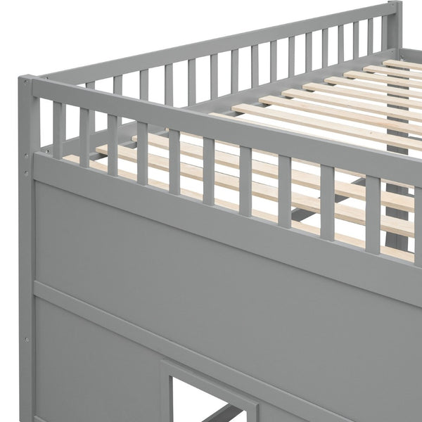 English Elm Full Size Pine Wood Loft Bed with Guard Rails and Ladder for Kids Rooms LT000337AAE
