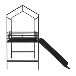 English Elm Metal House Loft Bed Twin Frame with Built-in Slide Writing Board Kids Bedroom MF294384AAB