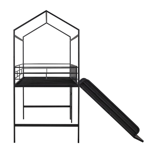 English Elm Metal House Loft Bed Twin Frame with Built-in Slide Writing Board Kids Bedroom MF294384AAB